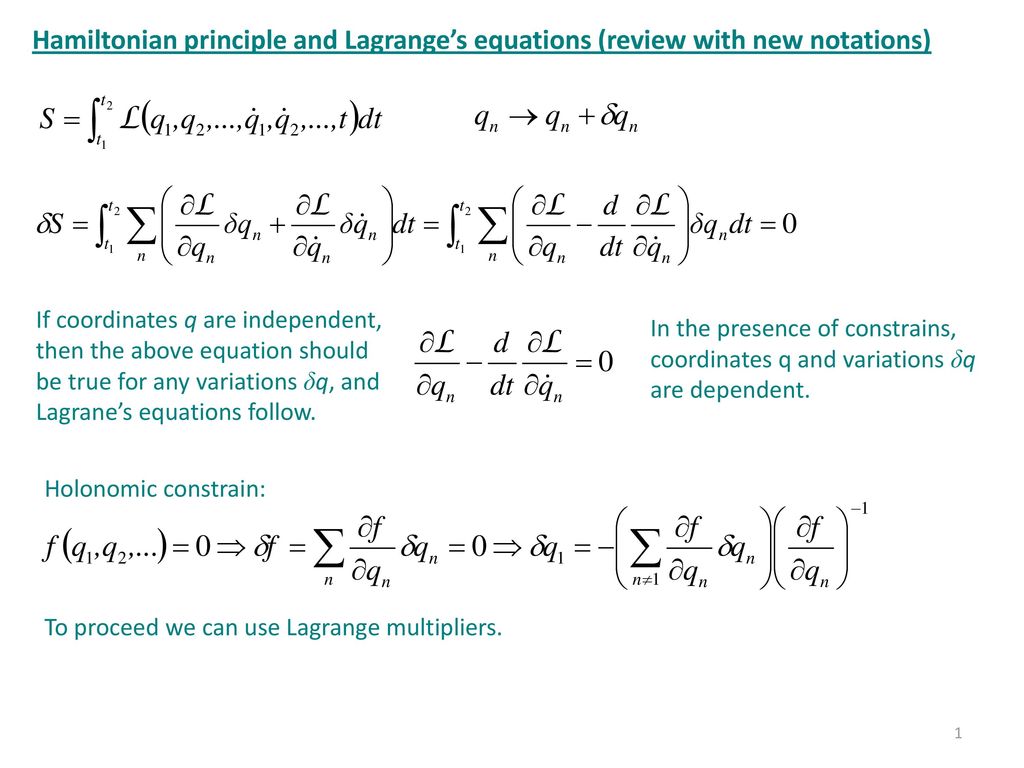 Hamiltonian Principle And Lagranges Equations Review With New